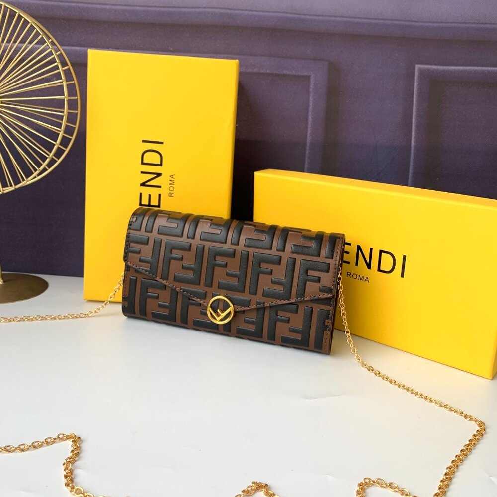 Fendi F is Fendi Brown Zucca Embossed Leather Envelope 
